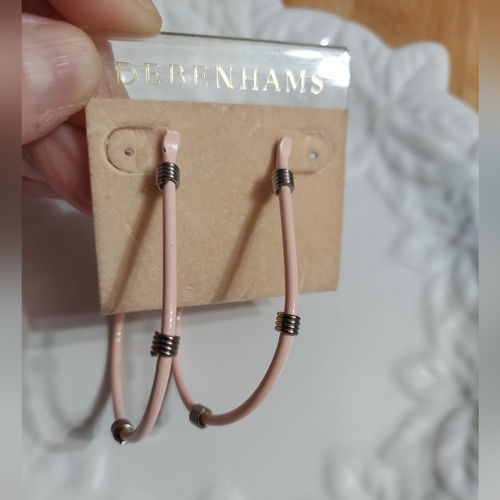 Debenhams Vintage Silver/Pink Enamel Hoop Earrings